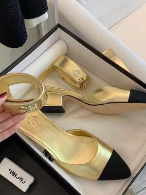 AAAA Replica Chanel Women Mid-Heel Toe Color-Blocking Sandals