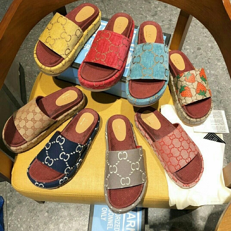 AAAA Replica Gucci Women Embroidery Thick Bottom Slippers