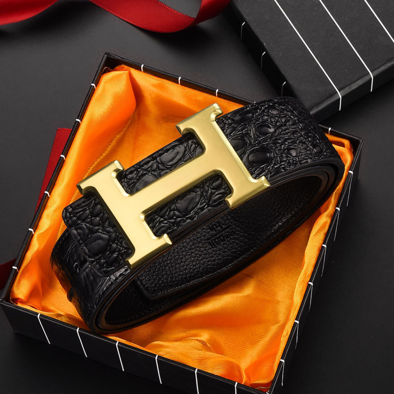 Replica Design Hermes Men Smooth H Letters Rhinestones Buckle Belt
