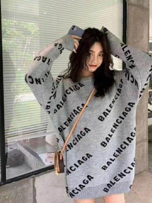 Replica Designer Balenciaga Women Alphabet Jacquard Knit Sweater