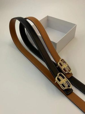 Replica Designer Balenciaga Women Double B Gold Buckle Letter Belt