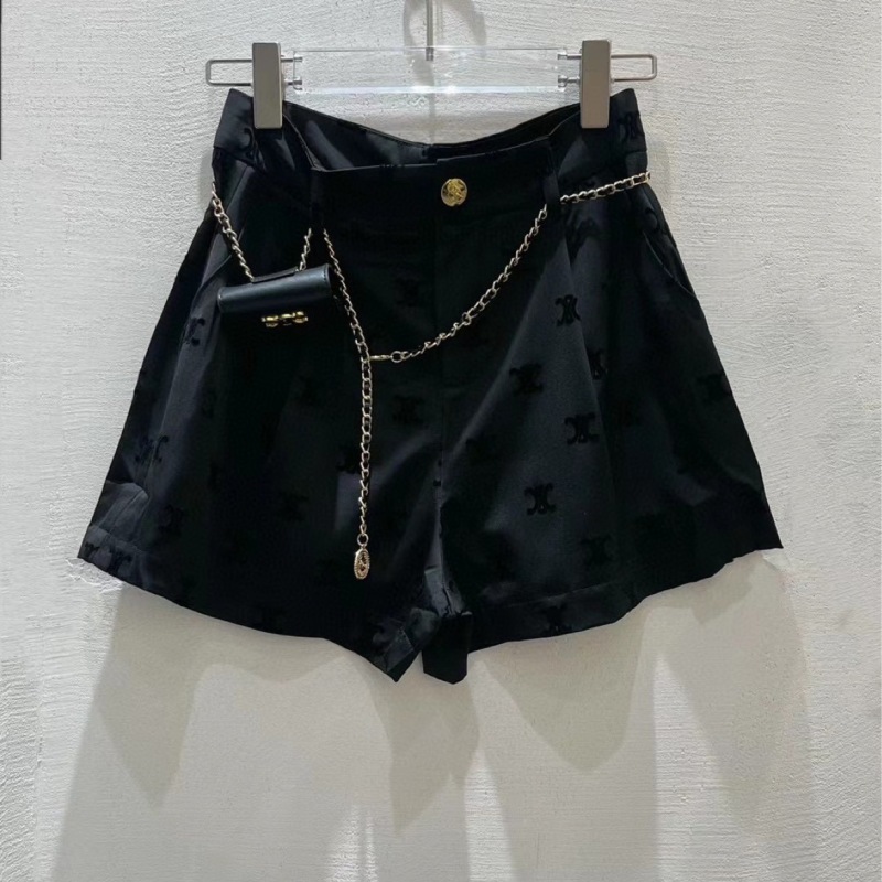 Replica Designer Celine Acetate Flocking Shorts Summer Women High Waist Casual Ice Silk Wide Leg Bottom