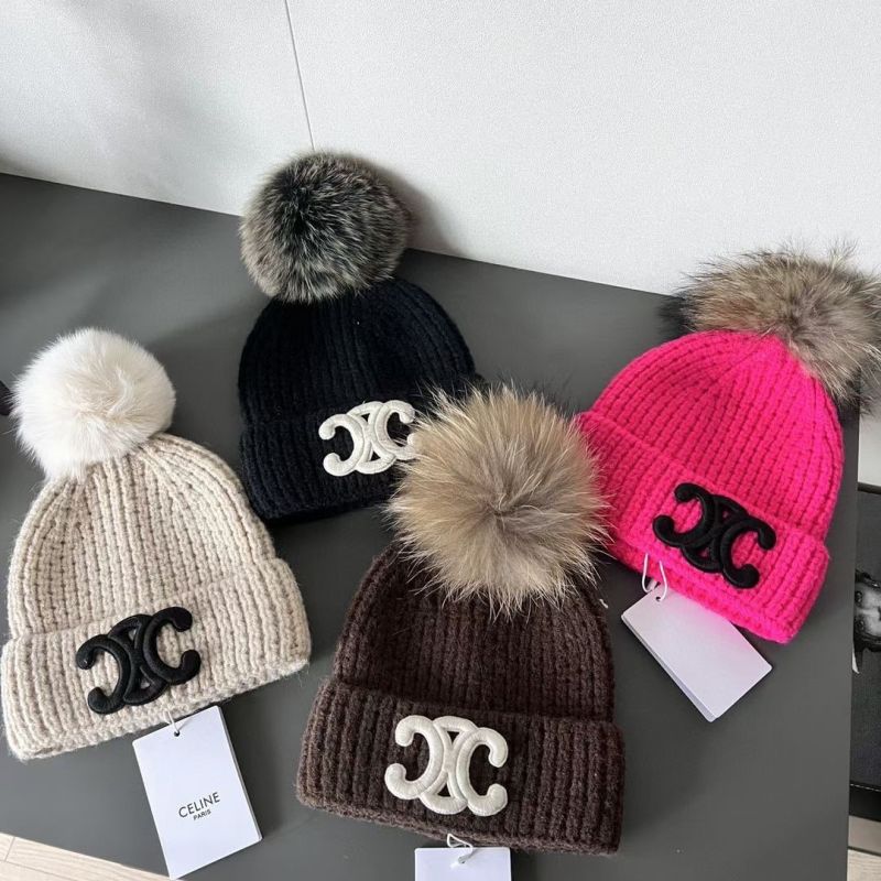 Replica Designer Celine Fur Ball Head Ear Protection Thickened Warm Wool Hat