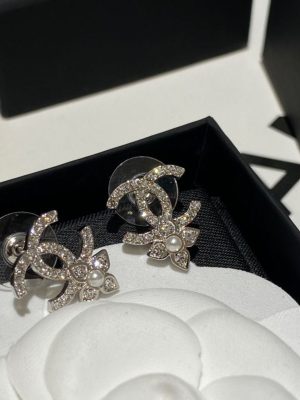 Replica Designer Chanel Double C Floral Pattern Stud Earrings