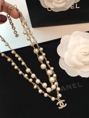 Replica Designer Chanel Double C Pearl Double Layer Necklace