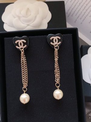 Replica Designer Chanel Fashion Alphabet Heart Long Chain Pearl Earrings