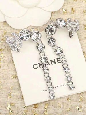 Replica Designer Chanel Fashion Alphabet Rhinestone Chain Earrings