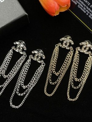 Replica Designer Chanel Fashion Rhinestone Alphabet Multilayer Chain Earrings