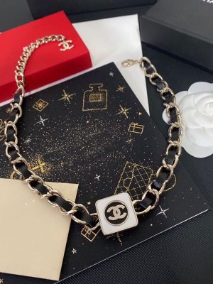Replica Designer Chanel Handwoven Black Leather Rope Clavicle Necklace