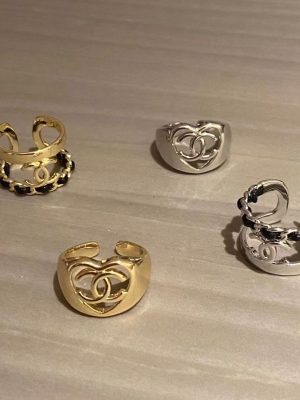 Replica Designer Chanel Heart Pattern Hollow Double C Letter Ring