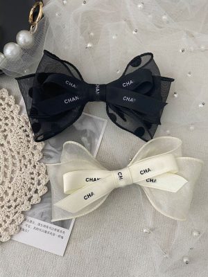 Replica Designer Chanel Letter Lace Bow Knot Hairpin Clip Sweet Hair Accessories