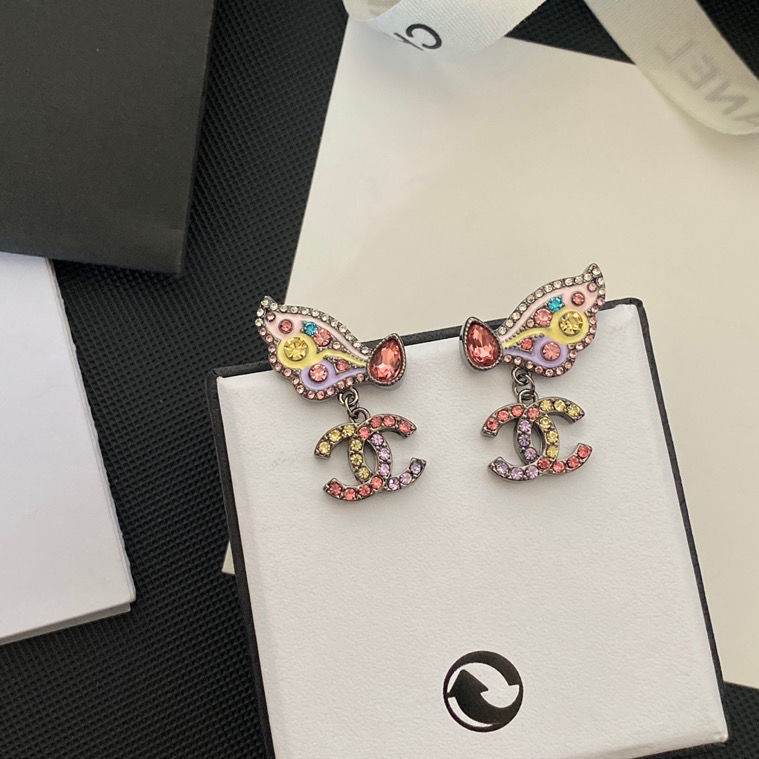 Replica Designer Chanel Personality Multicolor Butterfly Wing Earrings