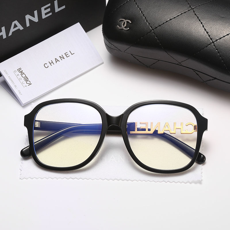 Replik Designer Chanel Frauen Anti-Blau Licht Runde Rahmen Double C Buchstaben Sonnenbrillen