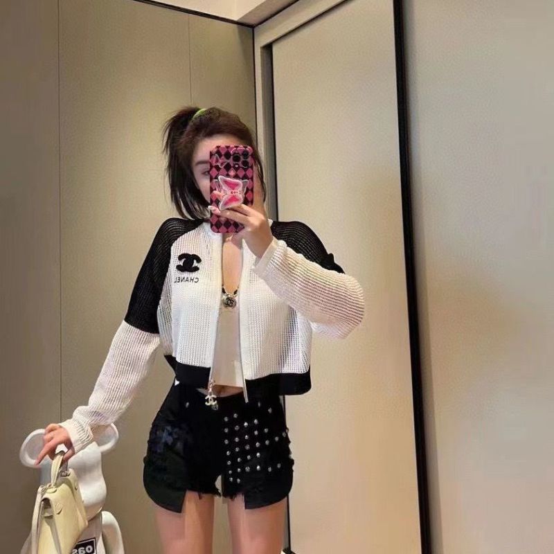 Replica Designer Chanel Women Casual Double C Letters Embroidery Knitted Cardigan