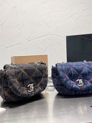 Replica Designer Chanel Women Denim Small Round Bag
