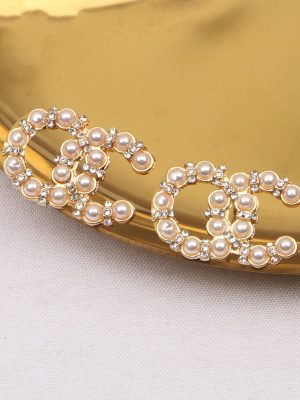 Replica Designer Chanel Women Double C Fashion Rhinestones Pearl Letter Earrings