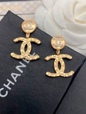 Replica Designer Chanel Women Double C Letter Gold-Plated Earrings