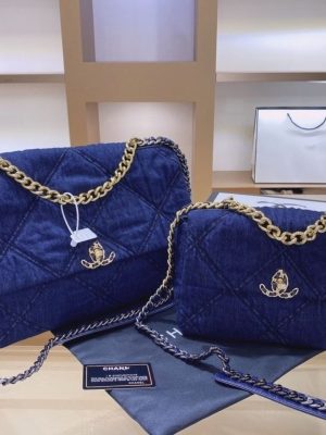 Replica Designer Chanel Women Double C Letters Denim Personality Chain Bag