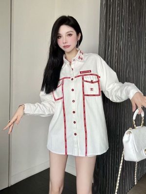 Replica Designer Chanel Women Fashion All-Match Contrast Color Cotton Shirt