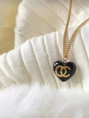 Replica Designer Chanel Women Fashion Black Peach Love Necklace
