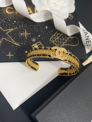 Replica Designer Chanel Women Fashion Double C Leather Open Bracelet