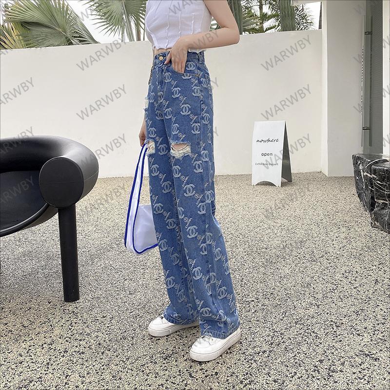 Replica Designer Chanel Women Fashion Double C Letters High Waist Jeans