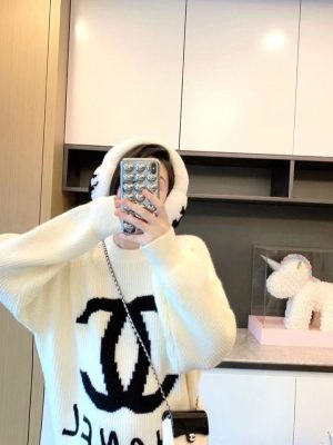 Replica Designer Chanel Women Fashion Double C Letters Jacquard Sweater