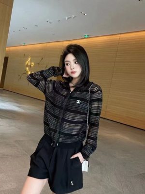 Replica Designer Chanel Women Fashion Double C Letters Long-Sleeved Hooded Cardigan