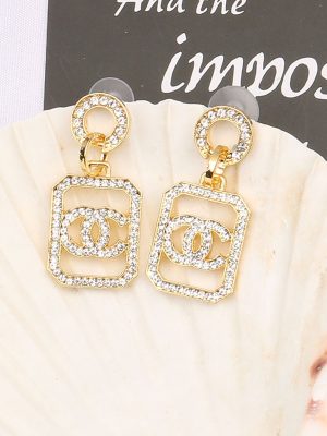 Replica Designer Chanel Women Fashion Double C Rhinestones Earrings