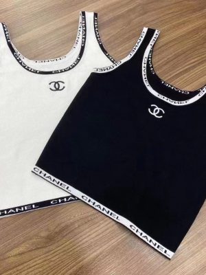 Replica Designer Chanel Women Fashion Double C Solid Color Crew Neck Vest