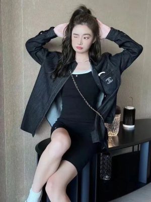Replica Designer Chanel Women Fashion Embroidery Solid Color Denim Shirt
