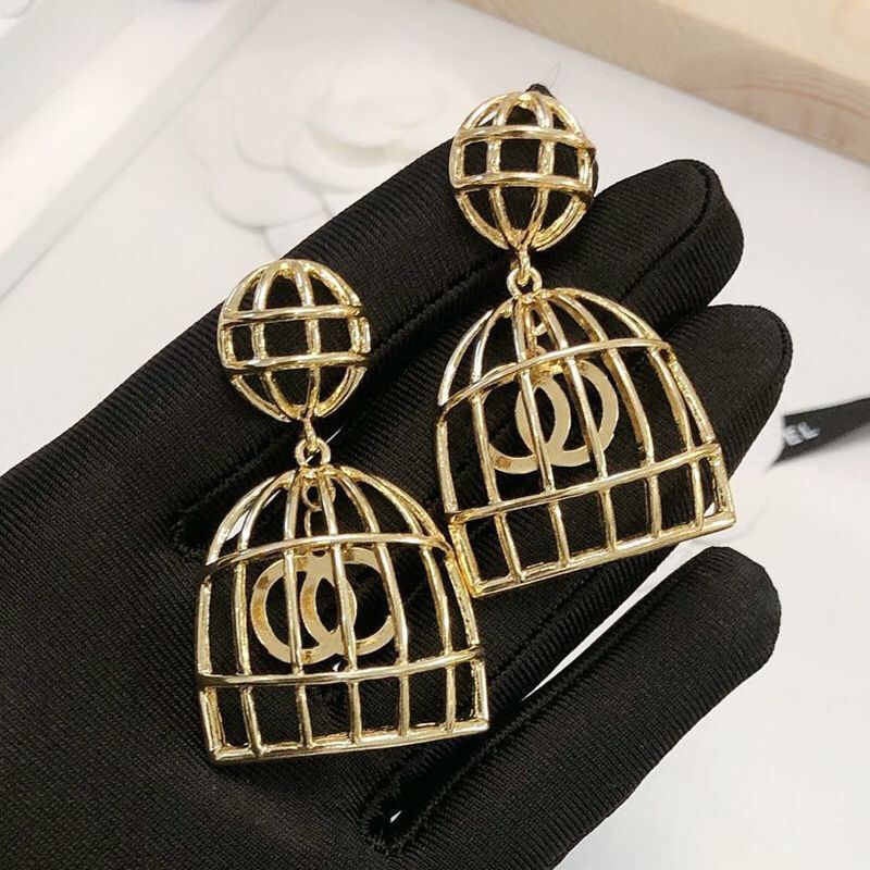 Replica Designer Chanel Women Fashion Exaggerated Metal Birdcage Earrings