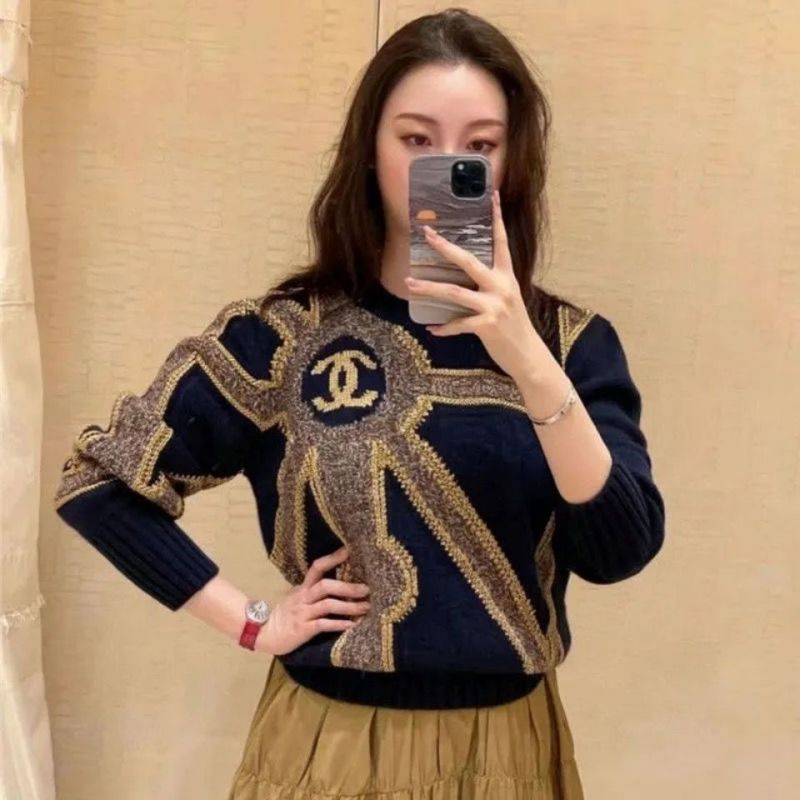 Replica Designer Chanel Women Fashion Jacquard Stitching Pullover Sweater