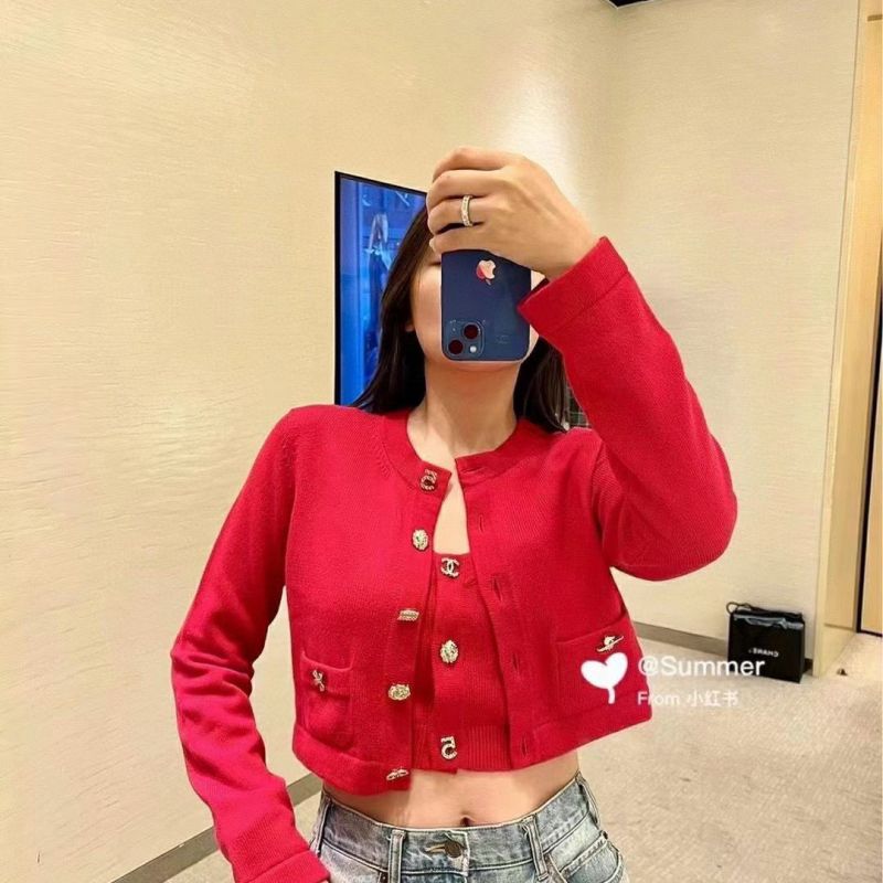 Replica Designer Chanel Women Fashion Knitted Cardigan Short Top Coat And Vest Two-Piece Set