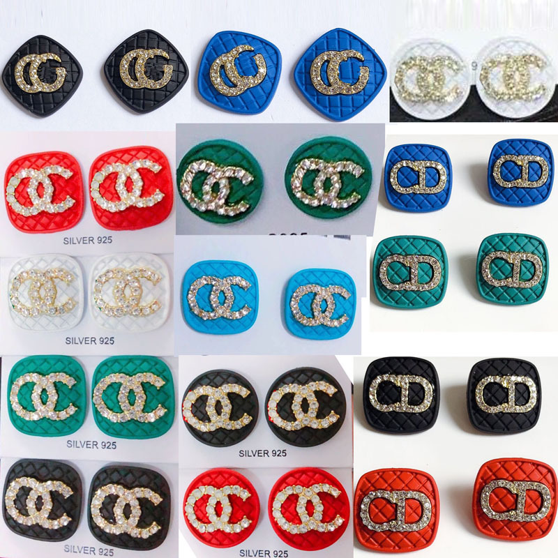 Replica Designer Chanel Women Fashion Multicolor Geometric Square Rhinestone Earrings
