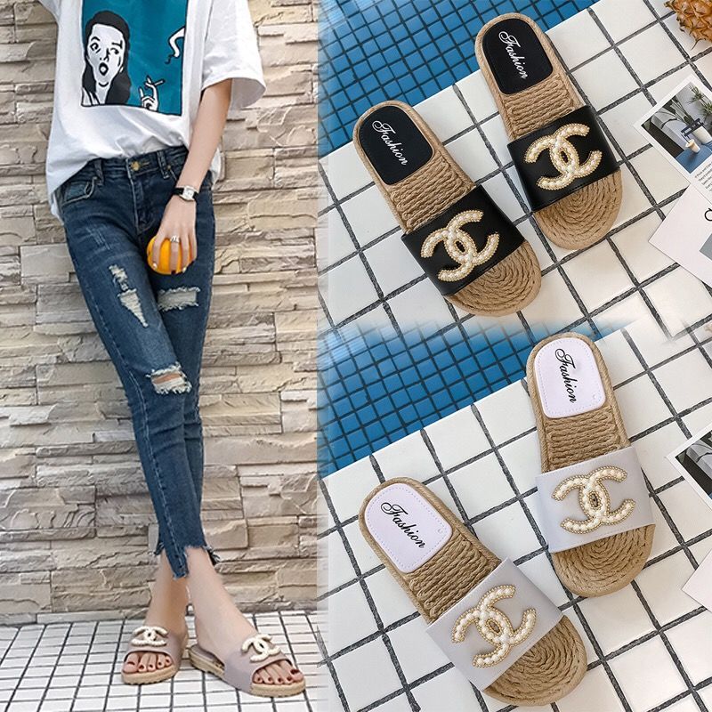 Replica Designer Chanel Women Fashion Pearl Flat Slippers