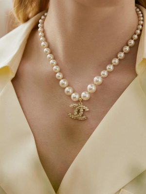 Replica Diseñador Chanel Mujeres Moda Perla Letras Rhinestone Collar
