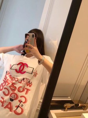 Replica Designer Chanel Women Fashion Printed Short-Sleeved Round Neck T-Shirt