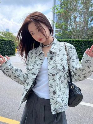 Replica Designer Chanel Women Fashion Printing Double C Denim Jacquard Jacket