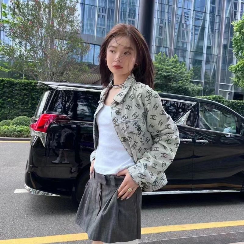 Replica Designer Chanel Women Fashion Printing Double C Jacquard Denim Jacket