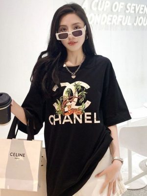 Replica Designer Chanel Women Fashion Printing Short-Sleeved T-Shirt