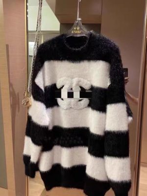 Replica Designer Chanel Women Fashion Pullover Stripe Fur Sweater