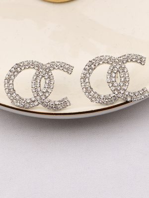 Replica Designer Chanel Women Fashion Rhinestone Double C Letter Earrings