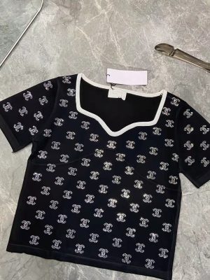Replica Designer Chanel Women Fashion Rhinestone Double C Letter Knitwear