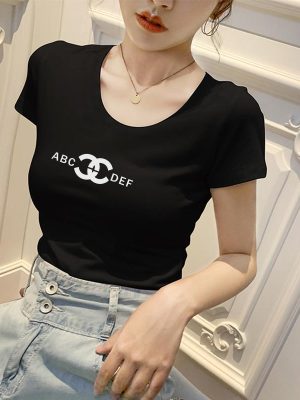 Réplica de Diseñador Chanel Moda Mujer Camiseta de manga corta y cuello redondo