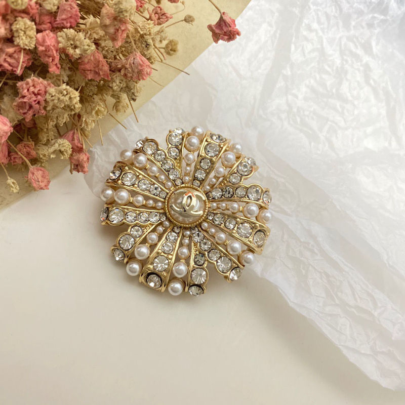 Replica Designer Chanel Women Fashion Simple Double Pearl Rhinestones Brooches