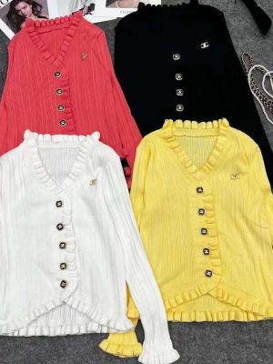 Replica Designer Chanel Women Fashion Solid Color Knitted Cardigan