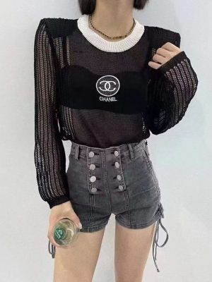 Replica Designer Chanel Women Fashion Solid Color Knitted Long-Sleeved Blouse