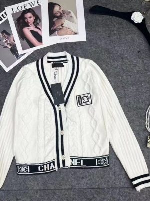 Replica Designer Chanel Women Fashion Stripe Contrasting Color Knitted Cardigan