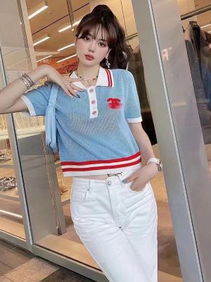 Replica Designer Chanel Women Fashion Stripe Contrasting Hollow Letter Jacquard Sweater